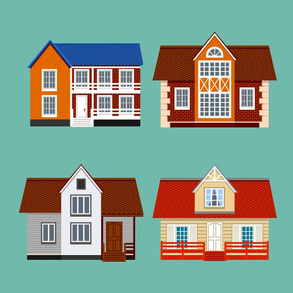 House set. Illustration group. Private residential architecture. — Stock Vector