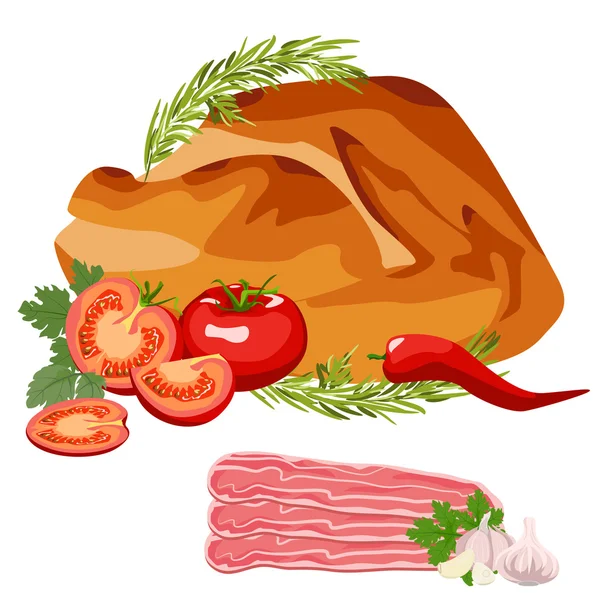 Stekt kyckling grillad — Stock vektor