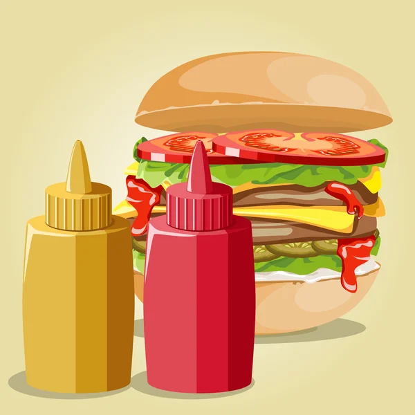 Juego de hamburguesas y salsas . — Archivo Imágenes Vectoriales