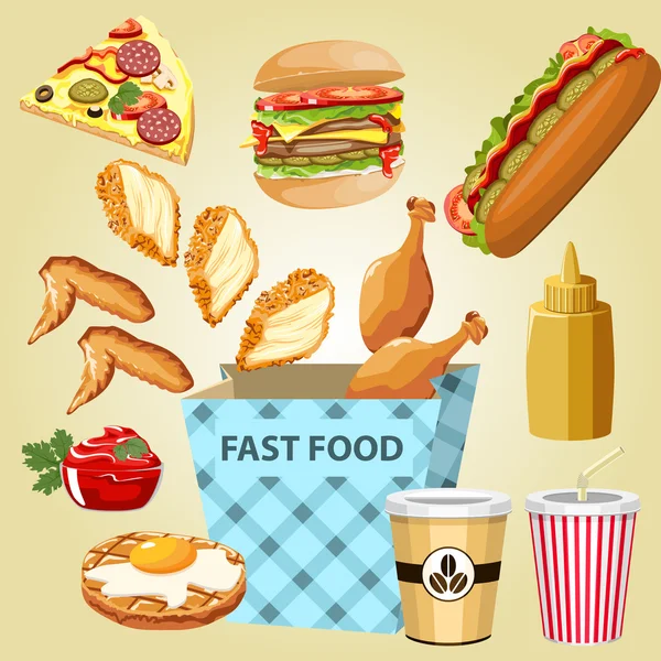 Partes diferentes produtos de frango fast food —  Vetores de Stock