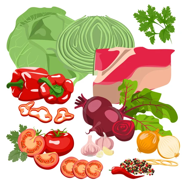 Meat and vegetables — Stock Vector