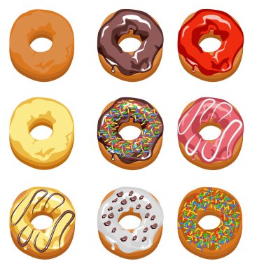 Ayarlayın. Çok renkli donut.