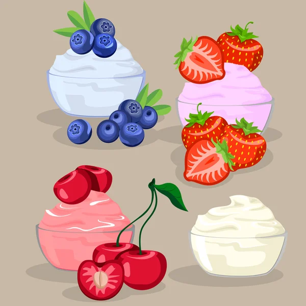 Conjunto de postre con bayas — Vector de stock