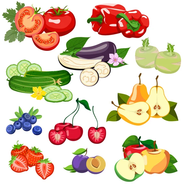 Conjunto de verduras y frutas — Vector de stock