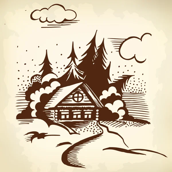 Cabane dans les bois — Image vectorielle