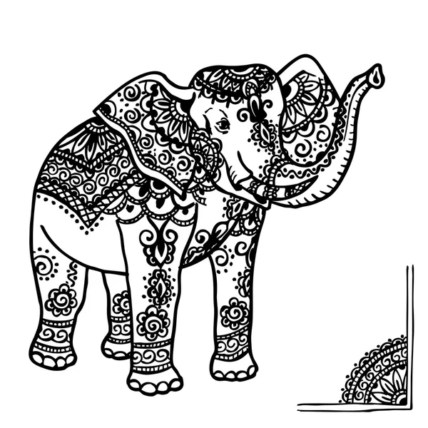 Ornement éléphant et mehendi — Image vectorielle