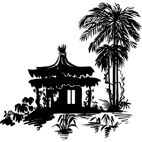 Bungalow et palmiers — Image vectorielle