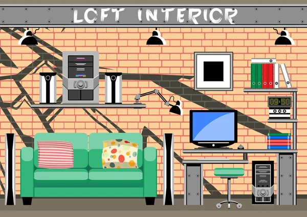 Salón loft interior — Archivo Imágenes Vectoriales