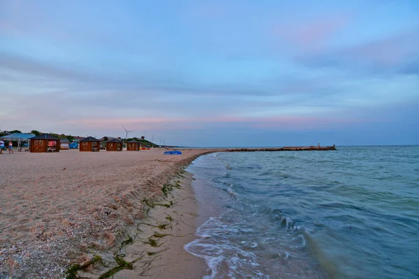 Вечер Заката Пляже Азовского Моря Красочные Цвета Неба Моря — стоковое фото
