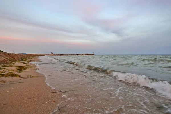 Hermoso Atardecer Playa Del Mar Azov Coloridos Colores Del Cielo — Foto de Stock