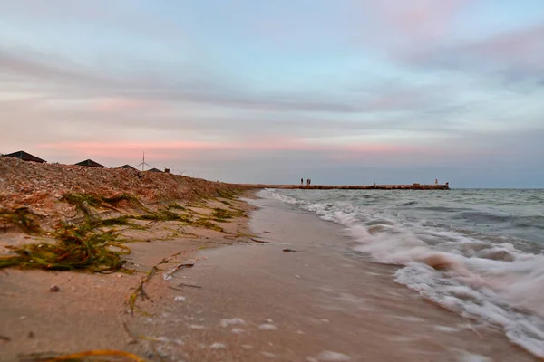 Bellissimo Tramonto Serale Sulla Spiaggia Del Mare Azov Colori Colorati — Foto Stock