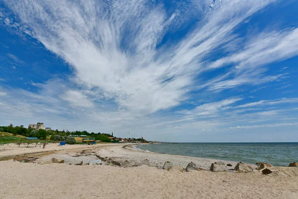 Paysages Plage Sable Fin Mer Azov Petites Baies Brise Lames — Photo