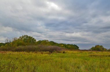 Sonbahar kırsal manzarası, akşam günbatımı.