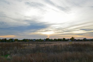 Sonbahar kırsal manzarası, akşam günbatımı.