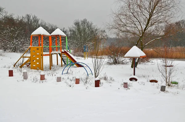 Children Playground Swings Winter Swings — Stock Photo, Image