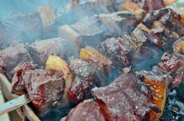 Shish Kebab Made Beef Liver Lard — Photo