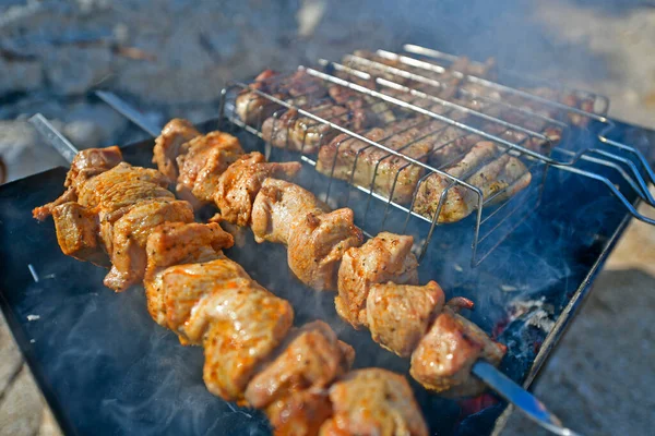 Grilled Sausages Meat Barbecue Grilled Coals — Stock Photo, Image