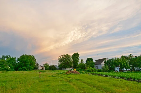 Hermosos Paisajes Campos Prados Pueblo Después Una Ducha Primavera — Foto de Stock