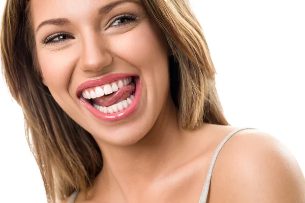 Preciosa mujer con hermosos dientes —  Fotos de Stock