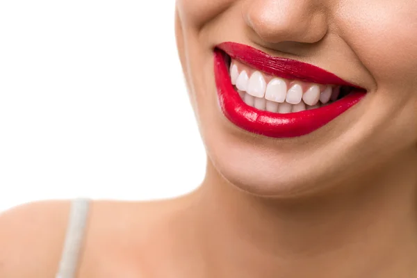 Hermosa sonrisa con labios rojos —  Fotos de Stock