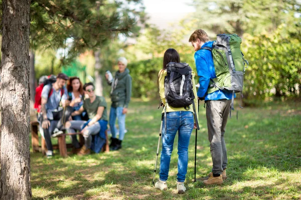 Hikers with backpack photographed from back — Stock Photo, Image
