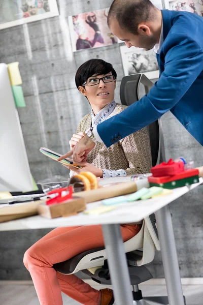 Business colleague designers looking sample — Stock Photo, Image