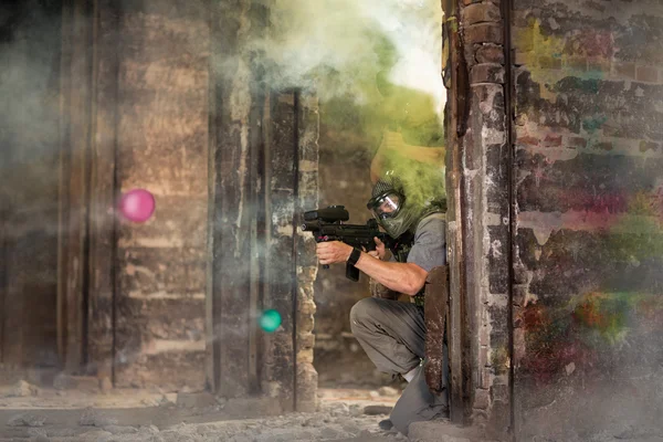 Paintball team in fortification — Stock Photo, Image