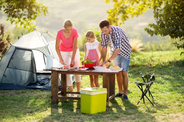 Familj på semester med grill — Stockfoto