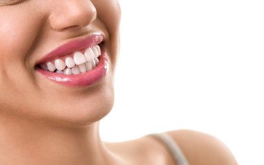 Smile mükemmel beyaz dişler ile yakın çekim