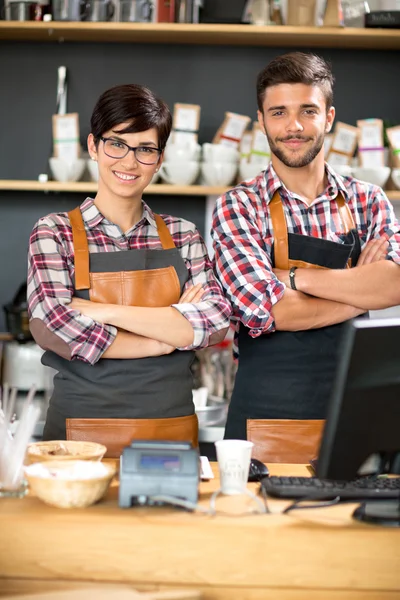Happy owners of coffee shop — Stock Photo, Image