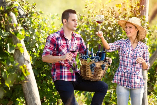 Proudly couple enjoying in wine — Stock Photo, Image