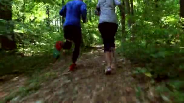Corriendo corriendo en el bosque. entrenamiento de la mujer, correr, trotar, fitness, runner-4k video — Vídeos de Stock