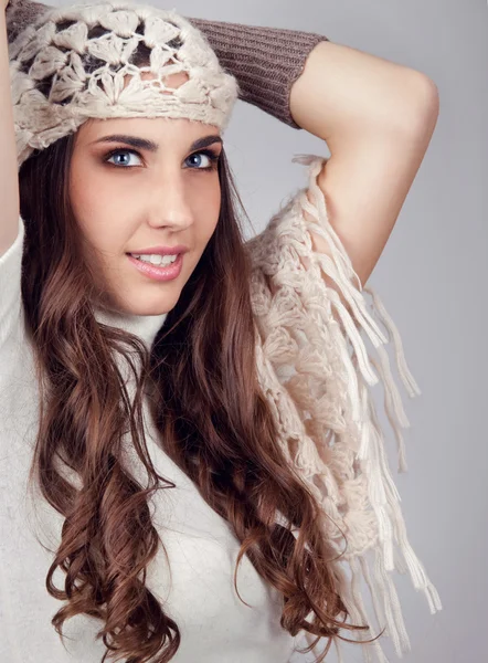 Fashion woman with scarf on head — Stock Photo, Image