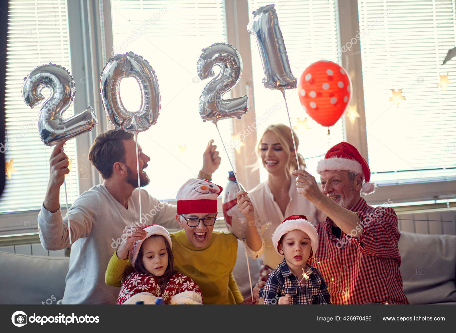 New Year Eve Family Gathering Festive Home Party New Year Stock Photo