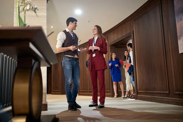 Manager His Team Discussing Conference Hotel Business Atmosphere Hotel Business — Stock Photo, Image