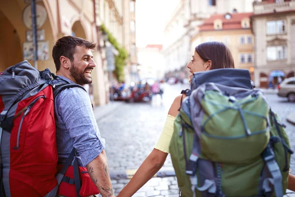 Tourist Couple Sightseeing Prague Traveller Lifestyle — Stock Photo, Image