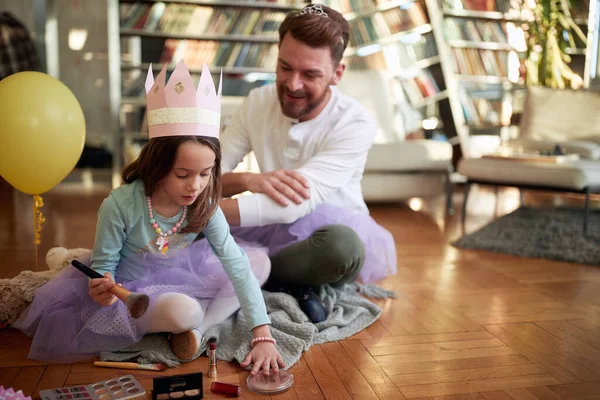 Lovely Father Daughter Playing Together Living Room — Stock Photo, Image