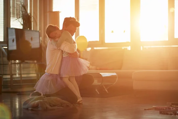 Young Dad His Little Daughter Full Emotions While Have Ballet — Stok fotoğraf