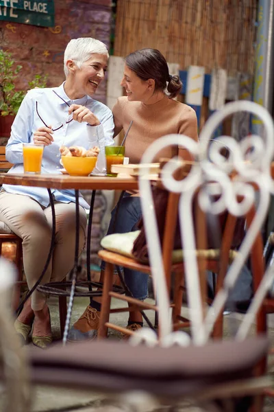Two Female Friends Different Generations Spending Wonderful Time Cheerful Atmosphere — Foto de Stock