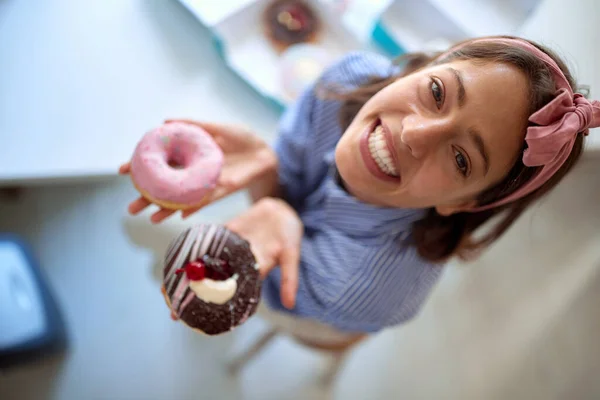 Small Business Owner Passionate Her Yummy Product Donuts — Stock Photo, Image