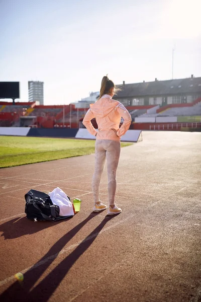 Vilken Sport Idrottskvinna Stadion Löpare Träning Utomhus — Stockfoto