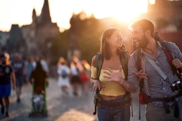 Tourist Couple Sightseeing Prague Traveller Lifestyle — Stock Photo, Image