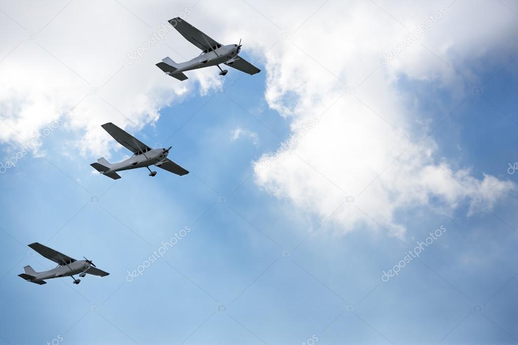 Air show, three airplane flying together