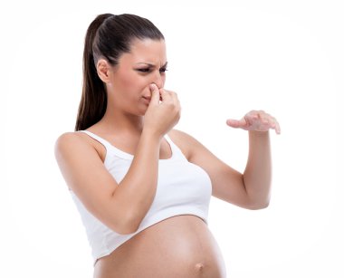 Pregnant woman disgust on cigarette clipart