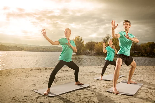 Группа практикующая йогу — стоковое фото