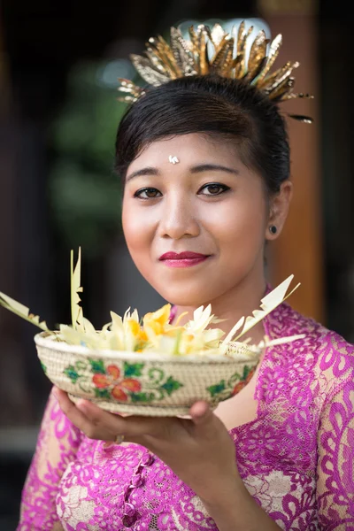 Young Asian woman with offering for gods — Stock Photo, Image