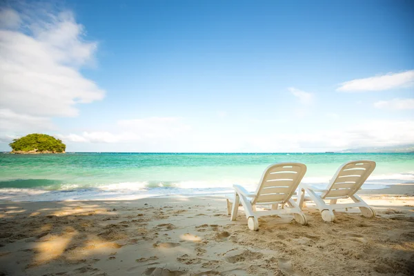 Spiaggia tropicale con albero di cocco — Foto Stock