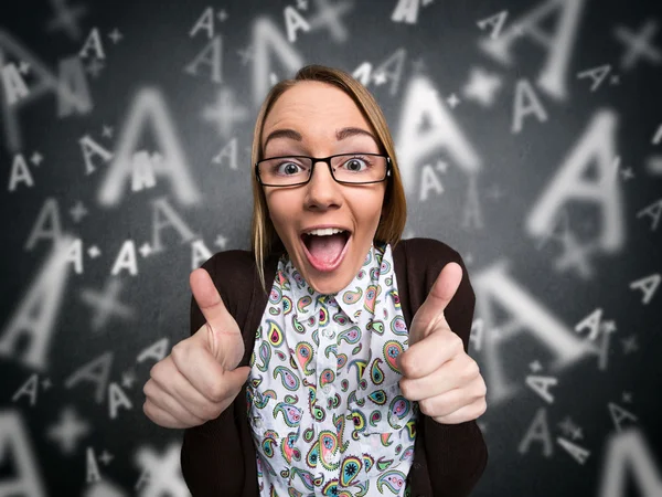 Happy nerd girl — Stock Photo, Image