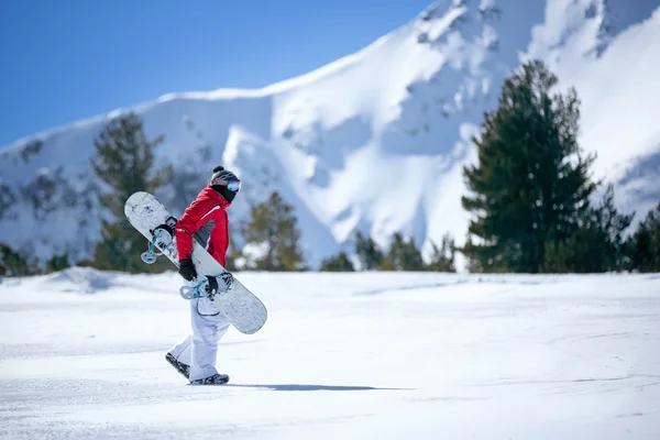 Male snowboarder against panoramic winter — Stock Photo, Image