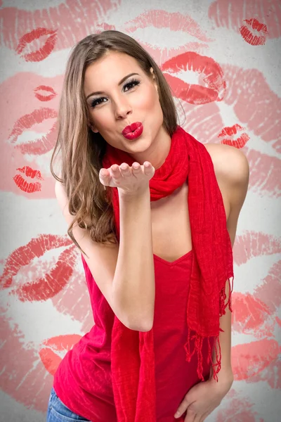 Woman Sending kiss — Stock Photo, Image